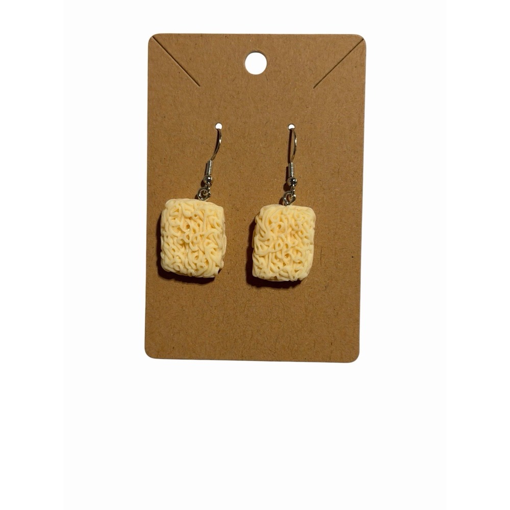 Handmade Ramen Noodle Block Earrings Noveltyโ Food Jewelry Yellow Kitschy Dangle